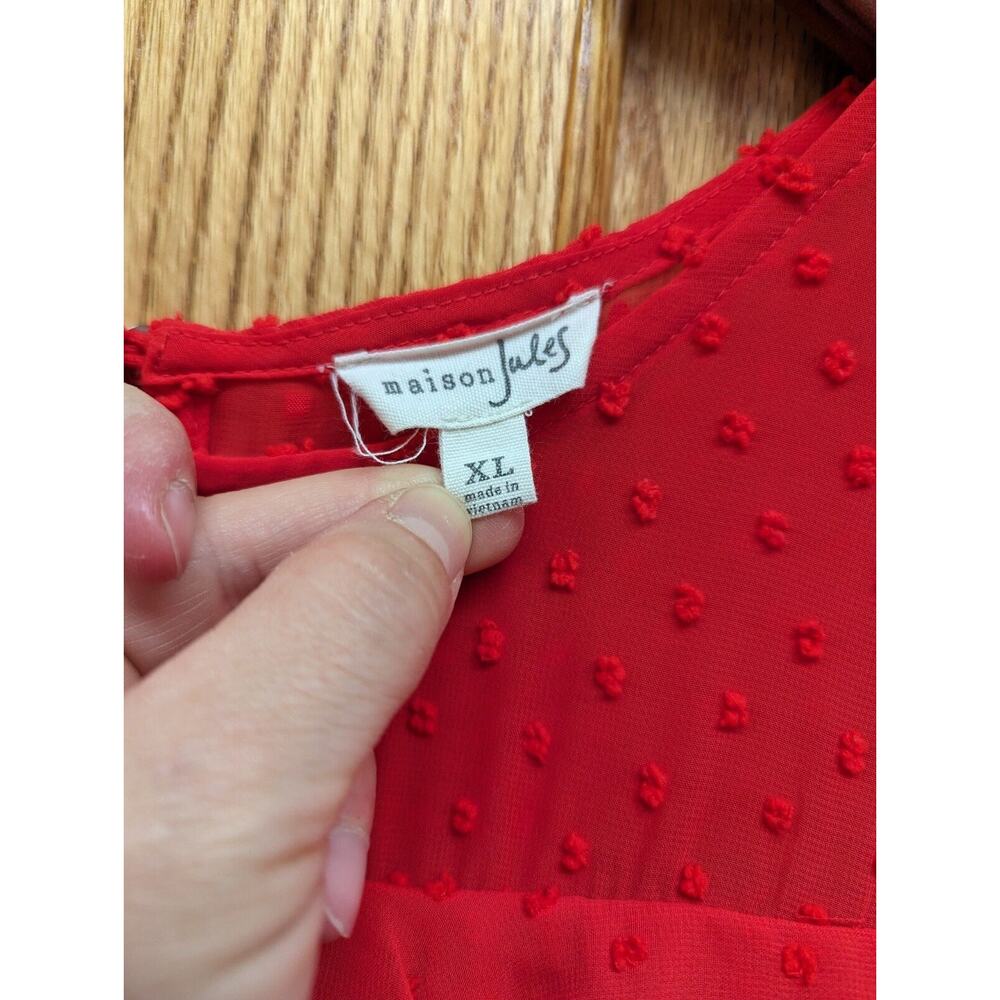 Maison Jules Women's Swiss Dot A Line Red Dress Sleeveless Size XL Sheer Whimsy - Picture 7 of 14